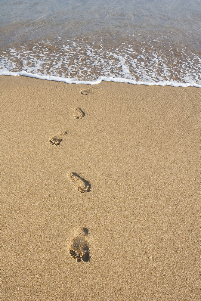 Footprints In The Sand, South Kauai, Hawaii, Usa