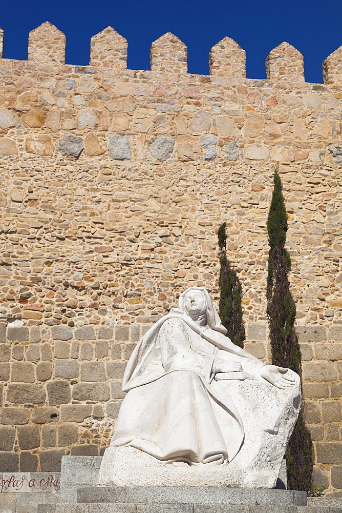 Statue Of Saint Teresa By The Puerta Del Alcazar; Avila, Avila Province, Spain