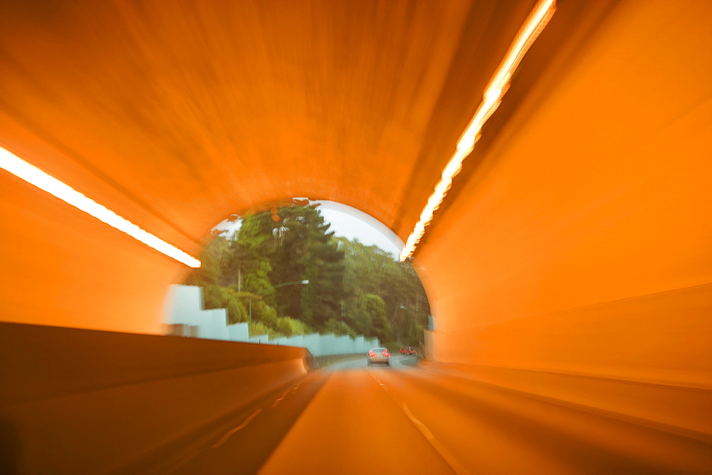 Car moving through a tunnel