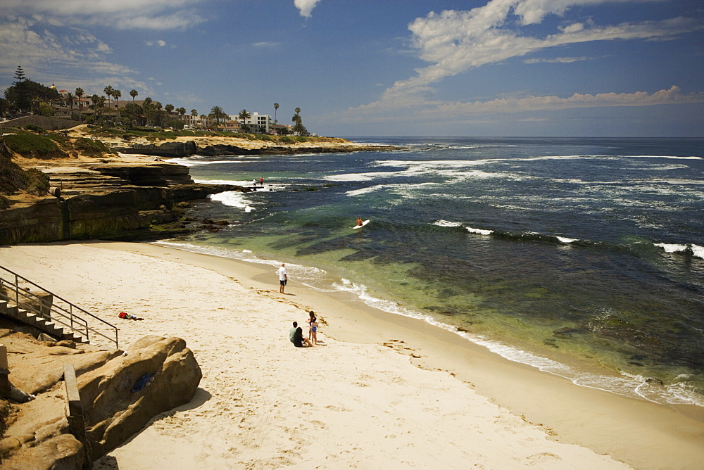 High angle view of people on the beach, La Jolla Reefs, San Diego, California, USA