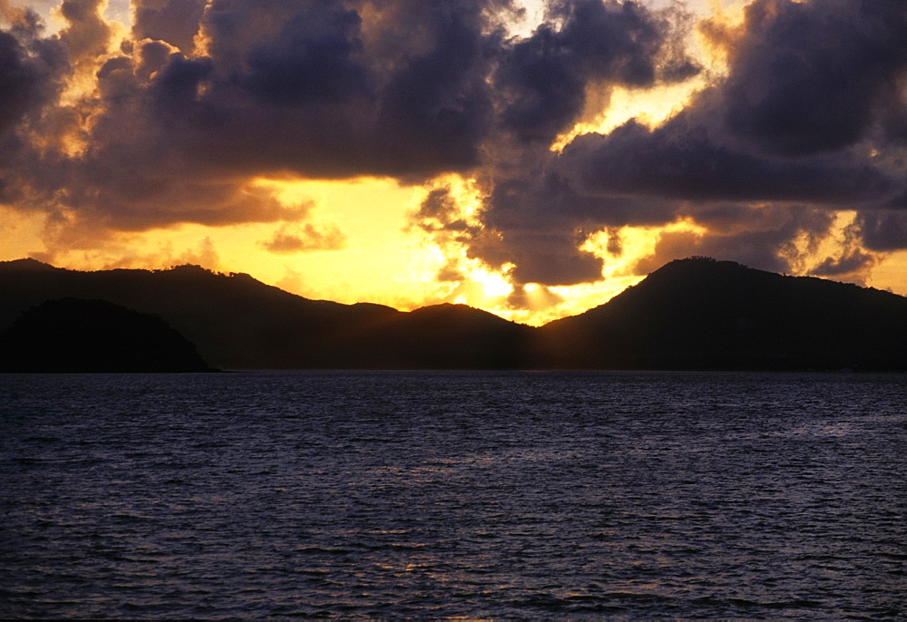 Sunset over an island, Phi Phi Islands, Andaman Sea, Thailand