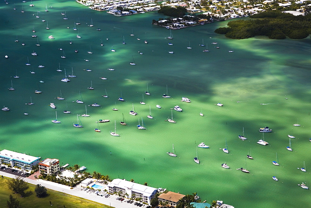 Aerial view of tourist resorts along the sea, Florida Keys, Florida, USA
