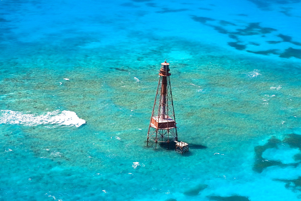 High angle view of a lighthouse in the sea, Florida Keys, Florida, USA