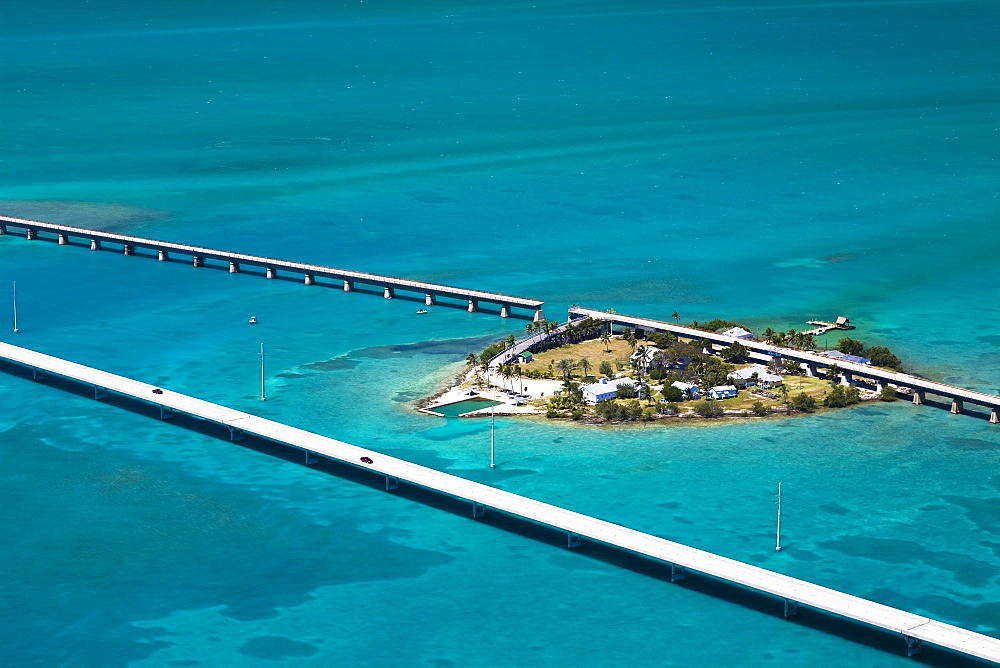 Aerial view of two bridges and an island, Florida Keys, Florida, USA