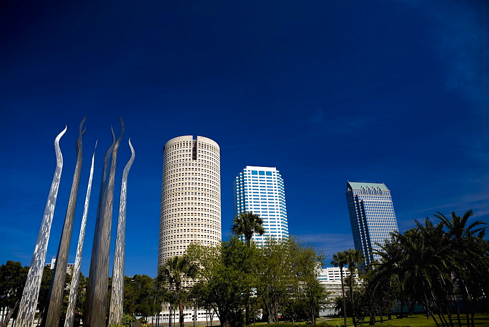 Low angle view of skyscrapers in a city, Plant Park, University Of Tampa, Tampa, Florida, USA