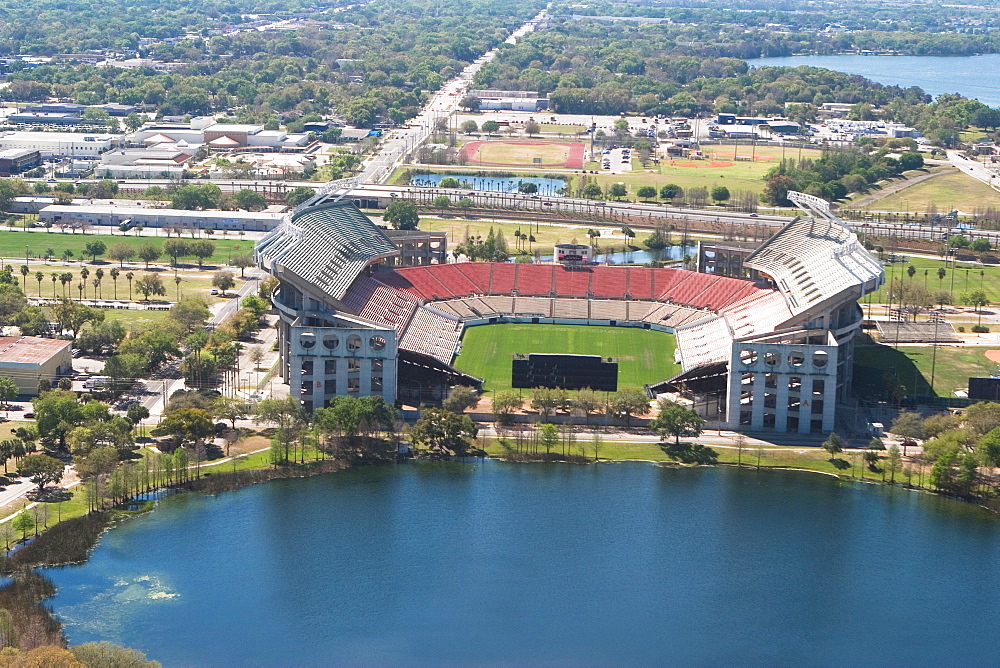 Lake in front of a stadium, Orlando, Florida, USA