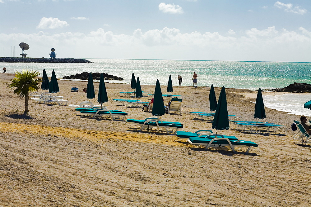 Lounge chairs on the beach, Fort Zachary Taylor State Park, Key West, Florida, USA