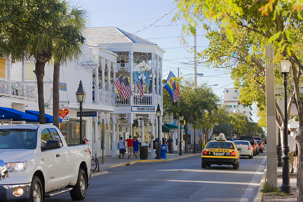 Cars moving on the road, Duval Street, Key West, Florida, USA