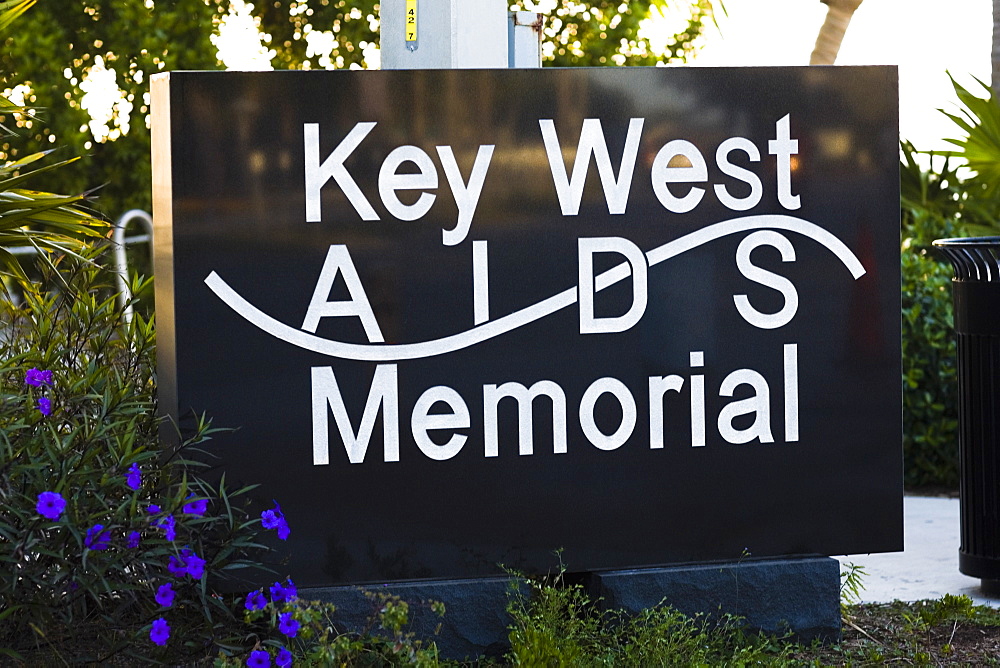 Close-up of an information board, Key West AIDS Memorial, Key West, Florida, USA