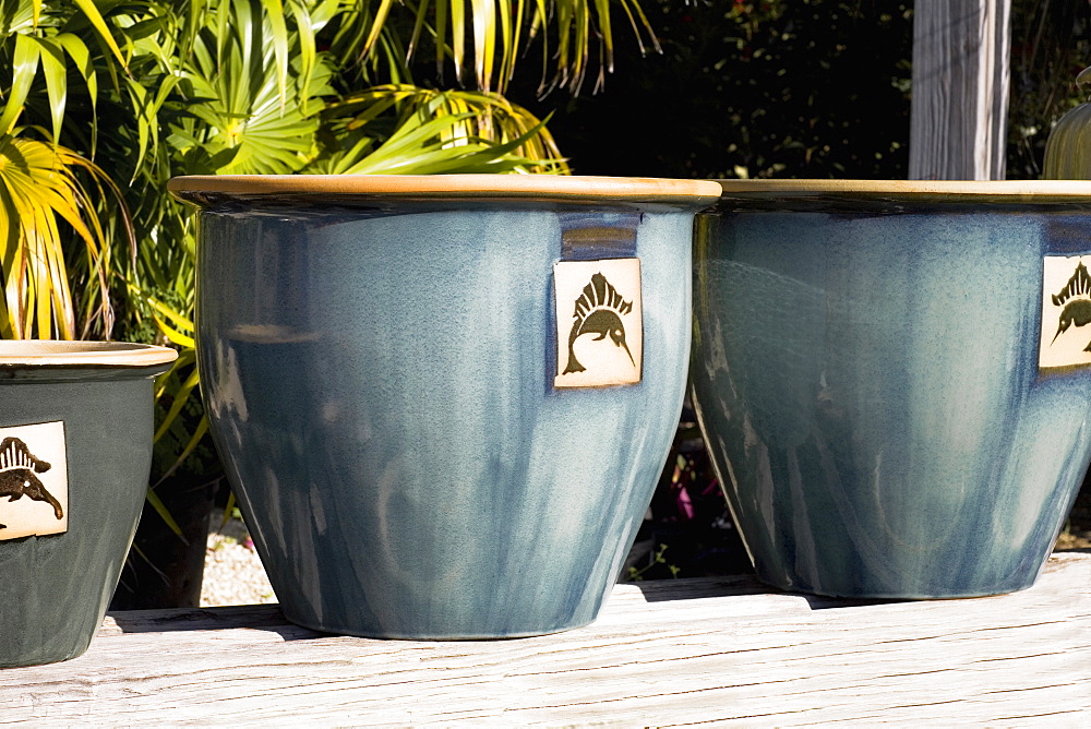 Close-up of three vases, Florida Keys, Florida, USA