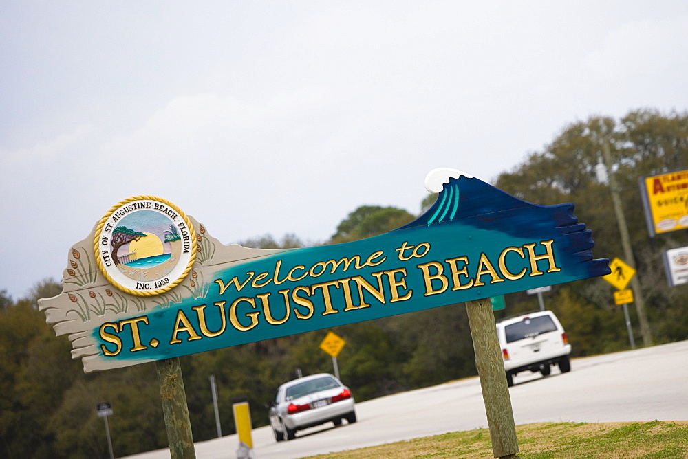 Signboard on the roadside, St. Augustine Beach, Florida, USA