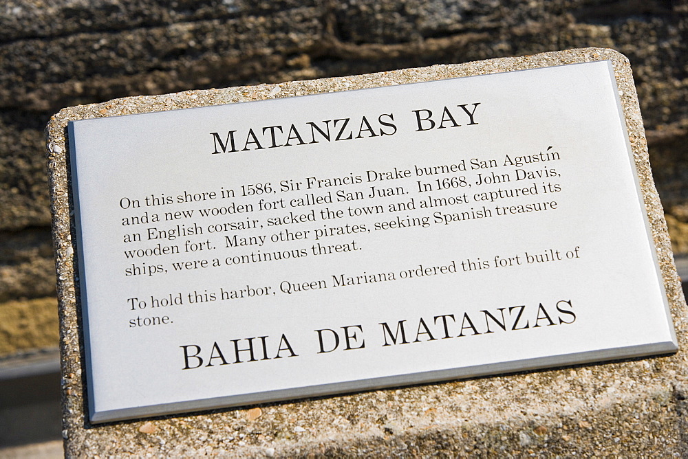 Close-up of an information board, Matanzas Bay, St Augustine, Florida, USA