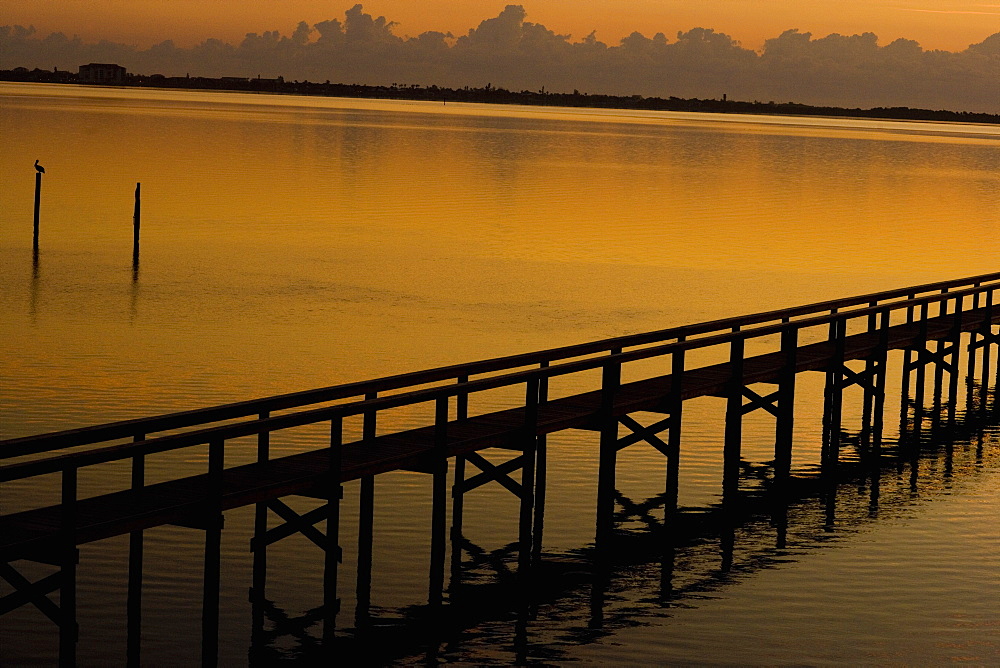 Silhouette of a pier in the sea, St. Augustine Beach, Florida, USA