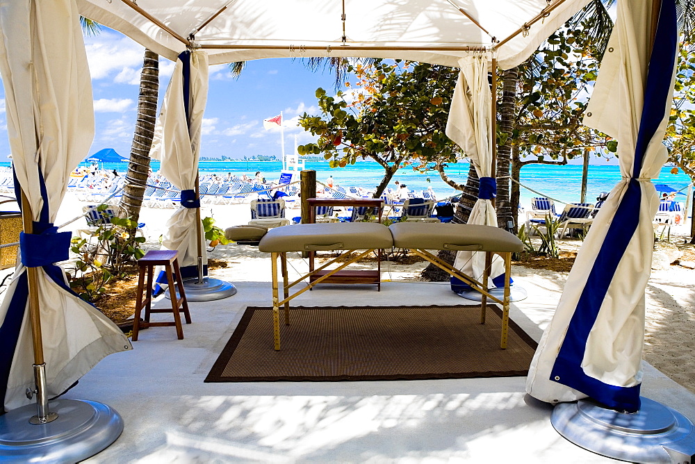 Close-up of a tent on the beach, Cable Beach, Nassau, Bahamas