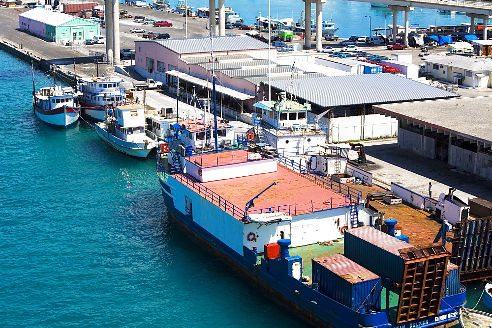 High angle view of a commercial dock, Potter's Cay, Nassau, Bahamas