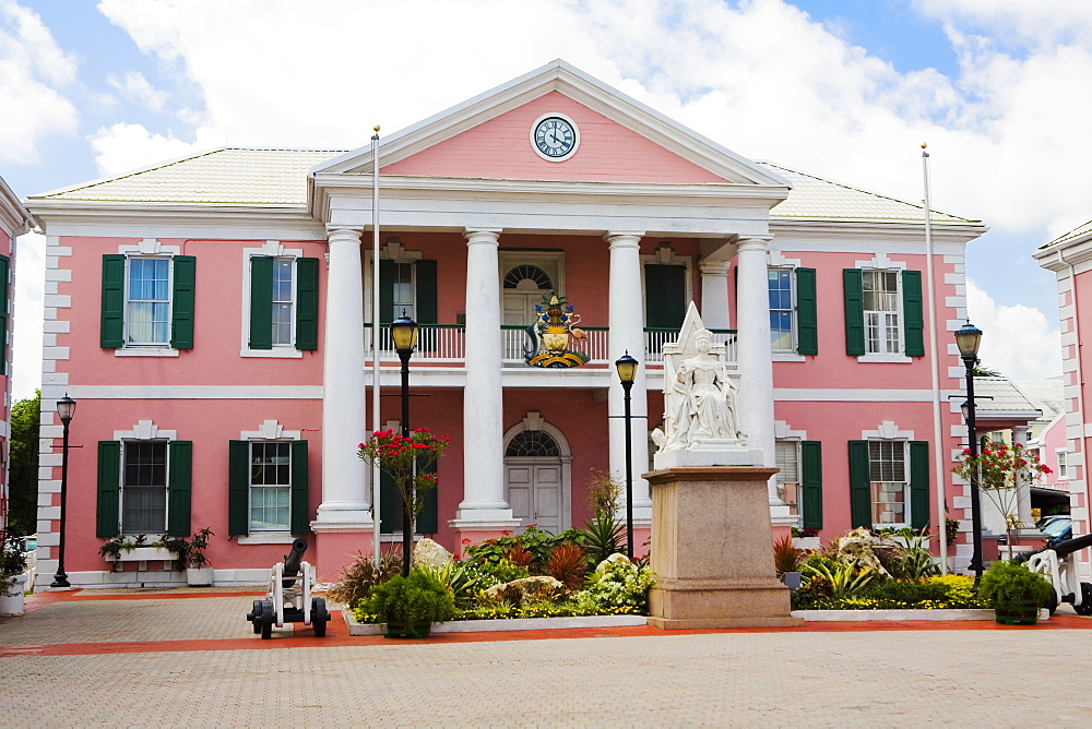 Statue in front of a government building, Parliament, Nassau, Bahamas