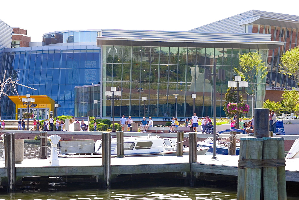 Buildings near a dock, Maryland Science Center, Baltimore, Maryland, USA