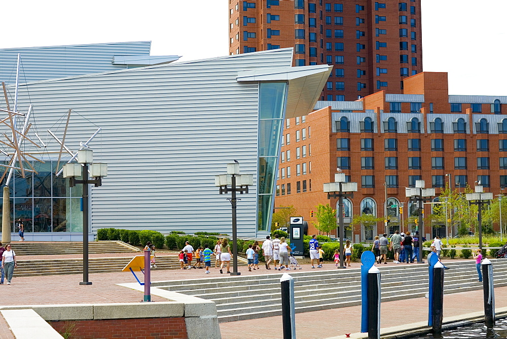 Tourists walking in front of a building, Maryland Science Center, Baltimore, Maryland, USA