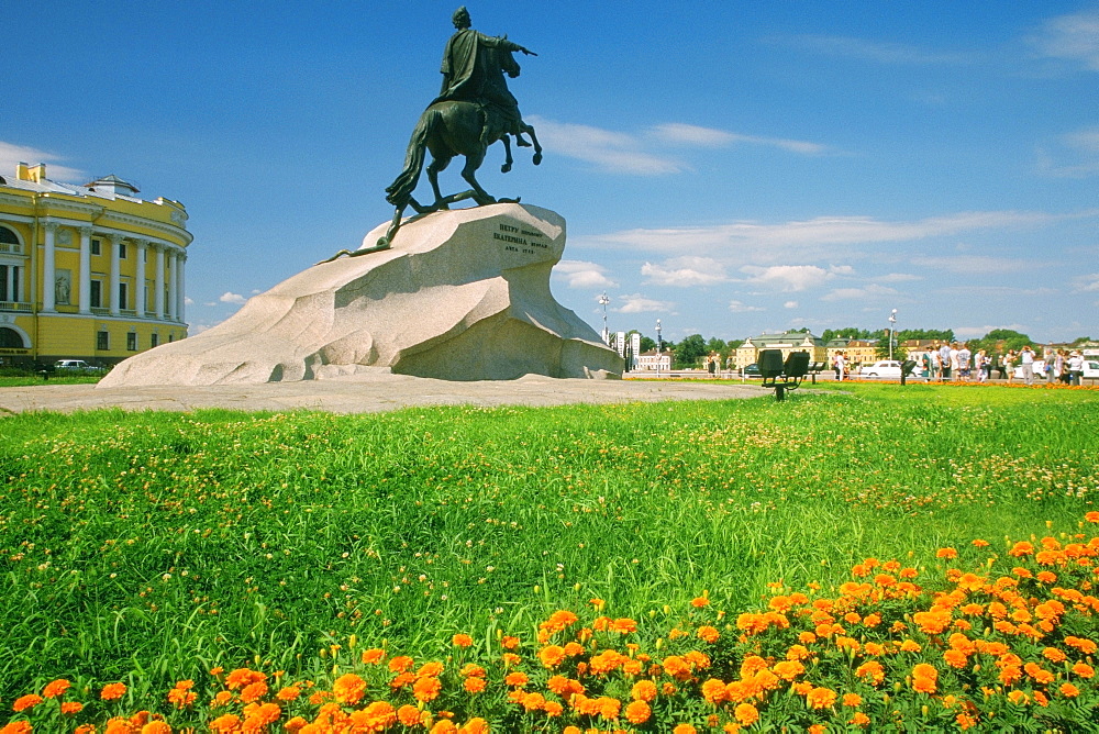 Low angle view of a statue in a garden, Peter The Great Statue, St. Petersburg, Russia