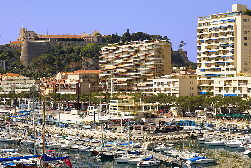 Boats docked at a harbor, Port of Fontvieille, Monte Carlo, Monaco