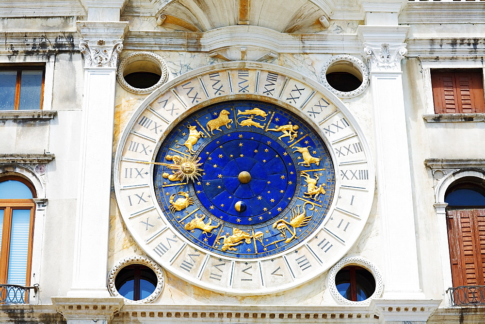 Low angle view of an astrological clock, St. Mark's Square, Venice, Italy