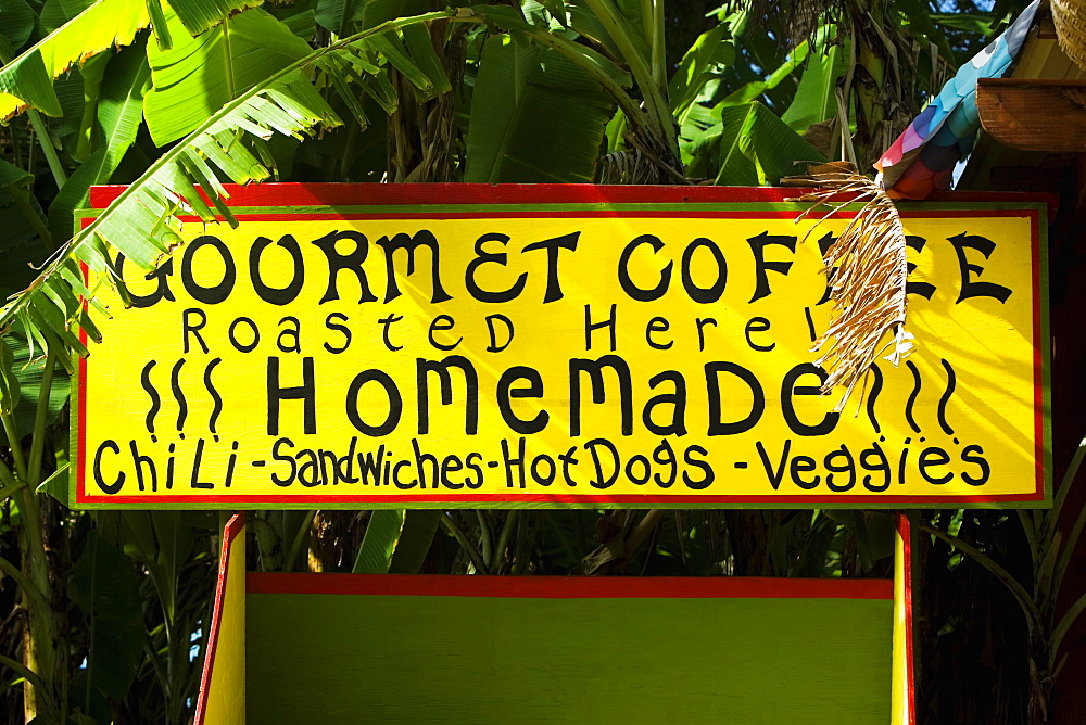 Close-up of a restaurant signboard, Pololu Valley, Kohala, Big Island, Hawaii Islands, USA