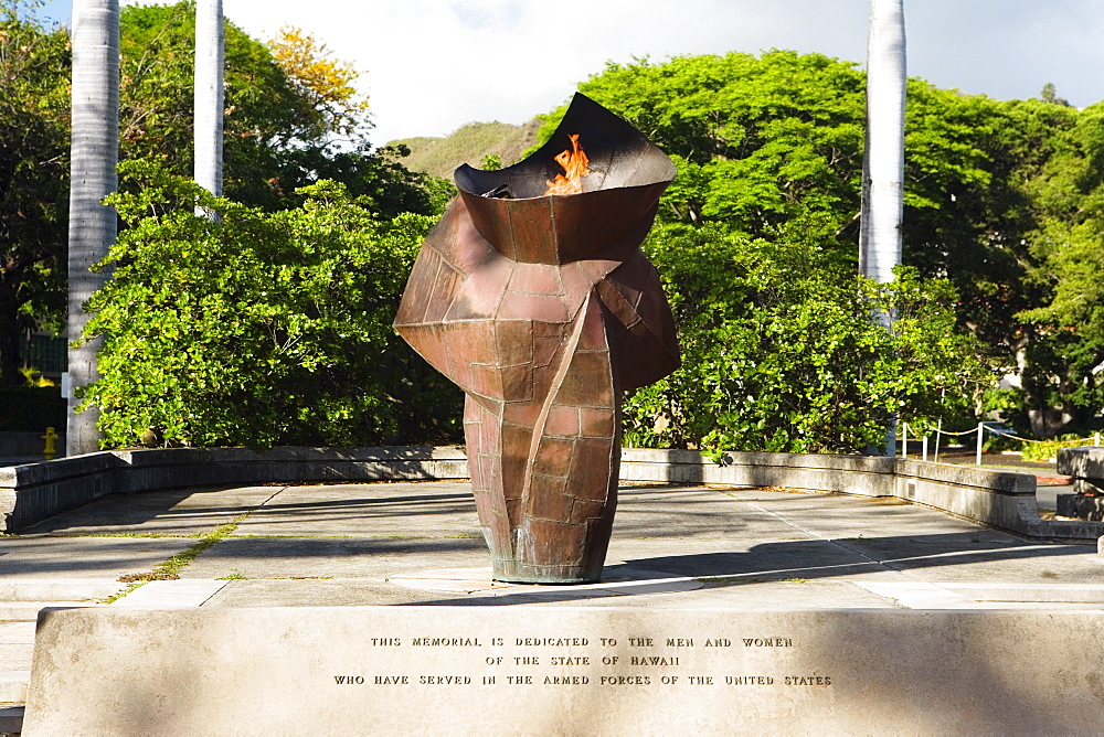 War memorial in a park, Honolulu, Oahu, Hawaii Islands, USA