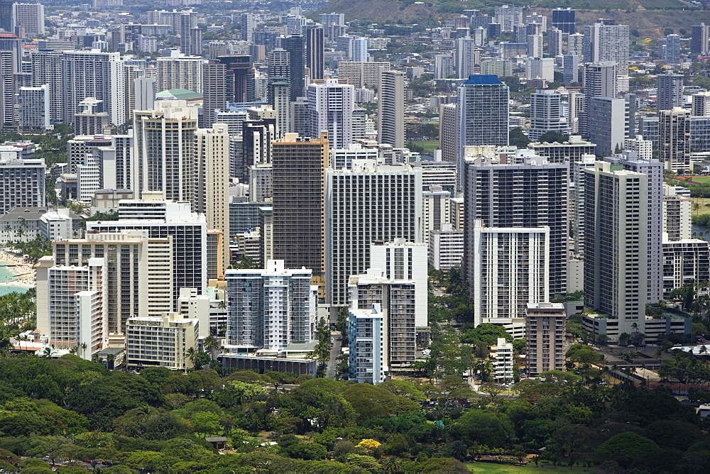 High angle view of a cityscape, Honolulu, Oahu, Hawaii Islands, USA