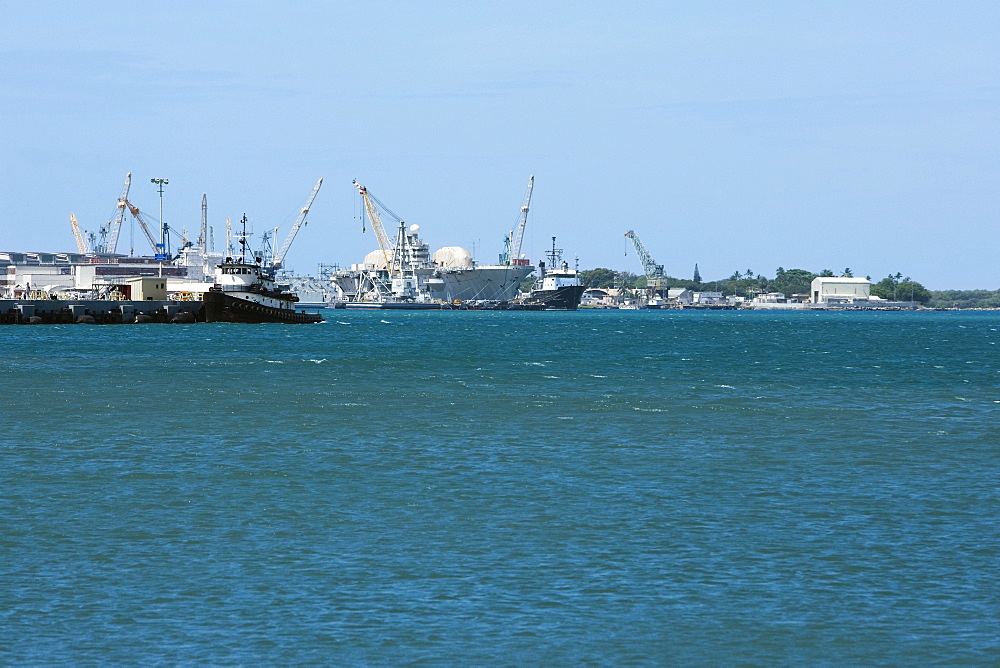 Military ships at a commercial dock, Pearl Harbor, Honolulu, Oahu, Hawaii Islands, USA