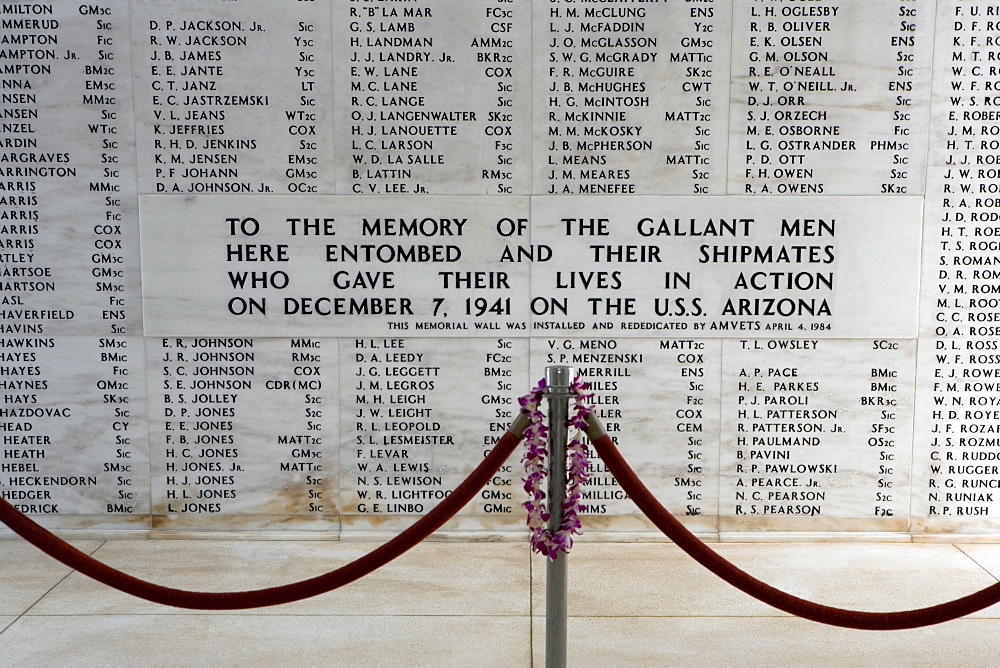 Barricade in front of a monument, USS Arizona Memorial, Pearl Harbor, Honolulu, Oahu, Hawaii Islands, USA