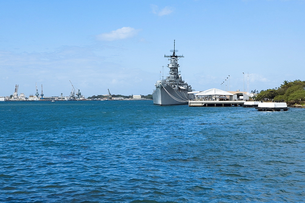 Military ship in the sea, USS Arizona Memorial, Pearl Harbor, Honolulu, Oahu, Hawaii Islands, USA