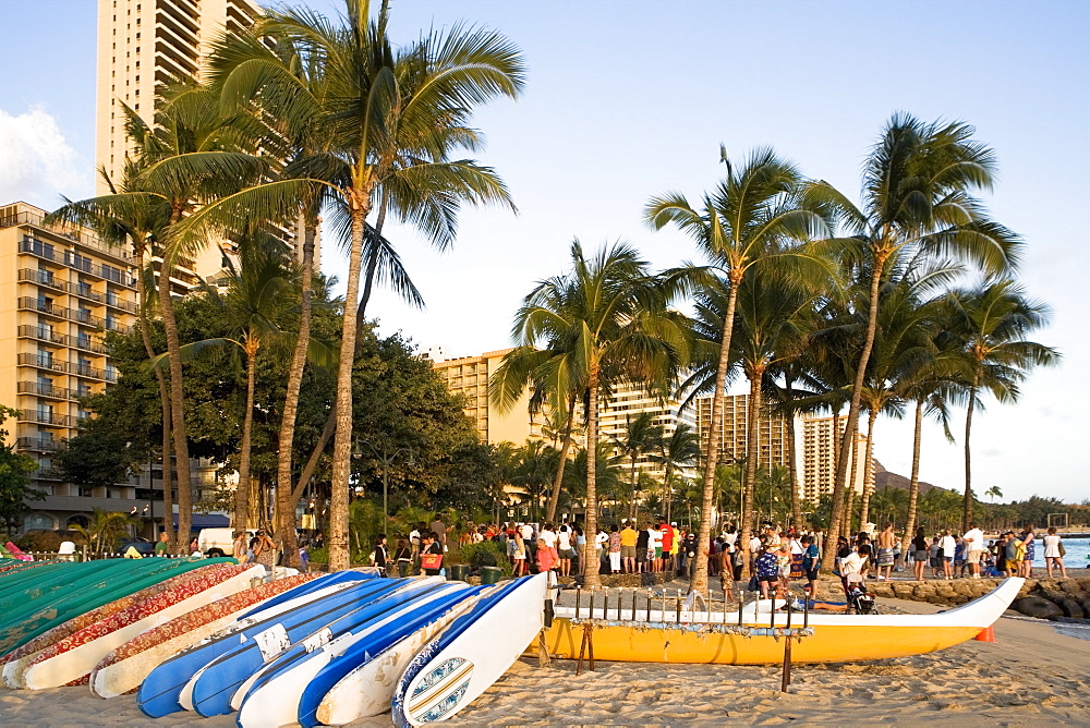 Boats on the beach, Waikiki Beach, Honolulu, Oahu, Hawaii Islands, USA