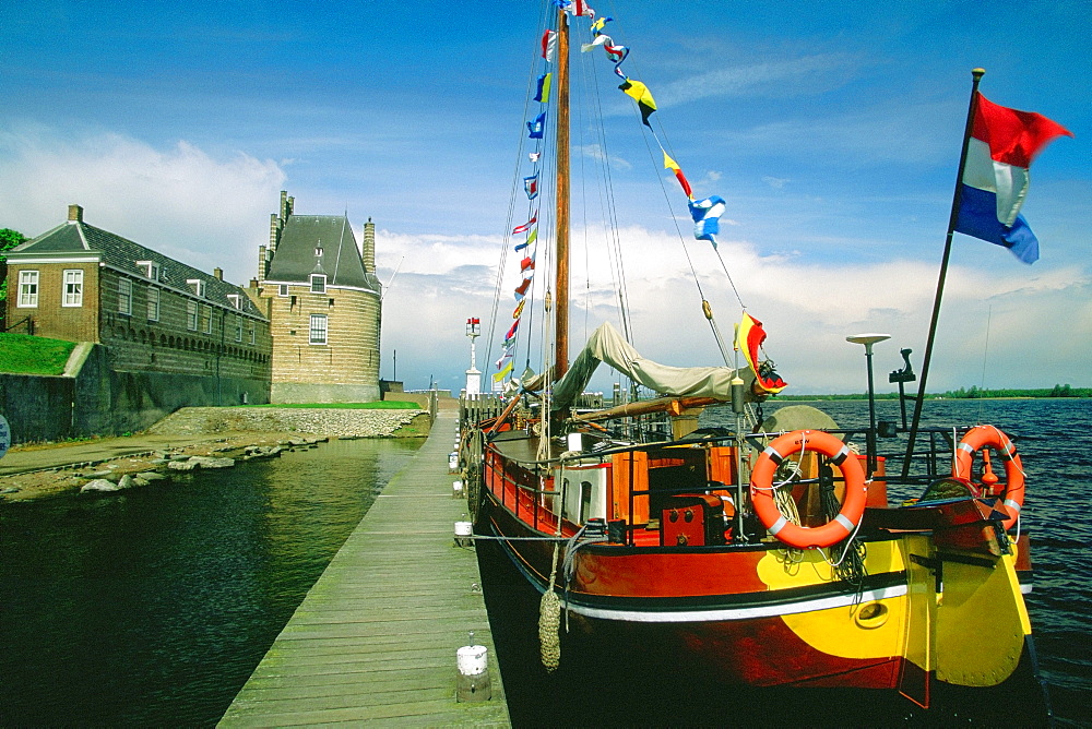 Sailboat moored at a dock, Veere, Netherlands