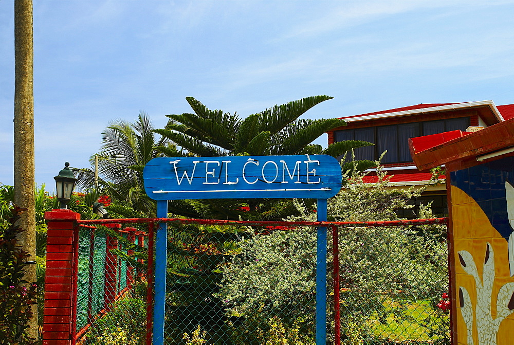 Welcome sign in front of a building, San Andres, Providencia y Santa Catalina, San Andres y Providencia Department, Colombia