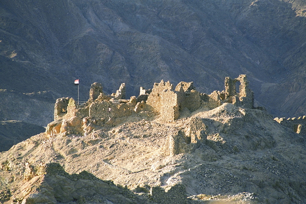 High angle view of a ruined fort on a mountain, Crusader Fort, Israel