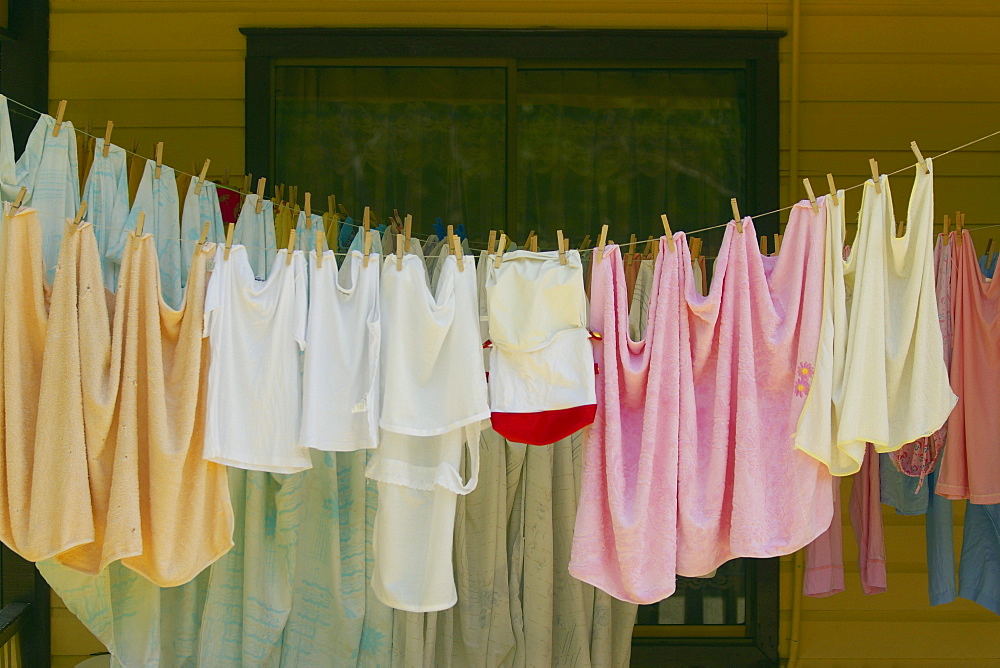 Clothes hanging on a clothesline, Providencia y Santa Catalina, San Andres y Providencia Department, Colombia