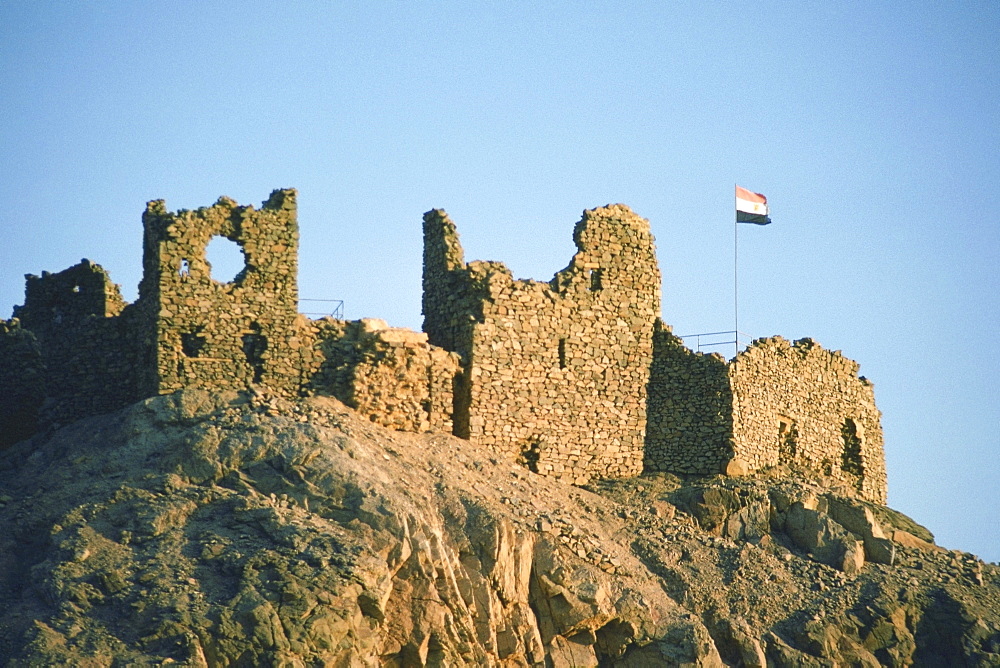 Low angle view of a flag at a ruined castle, Crusader Fort, Israel