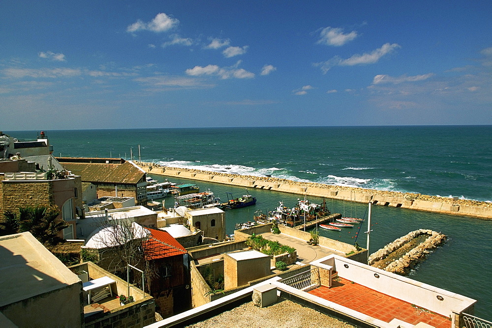 High angle view of buildings at the waterfront, Jeff, Tel Aviv, Israel