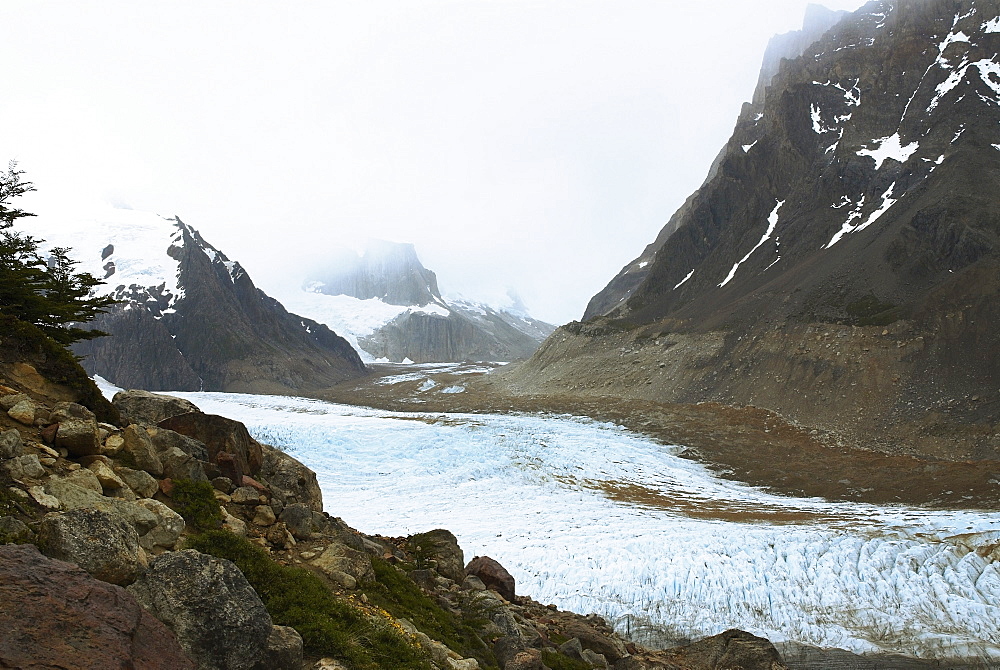 Glacier surrounded by mountains, Glacier Grande, Mt Fitzroy, Chalten, Southern Patagonian Ice Field, Patagonia, Argentina