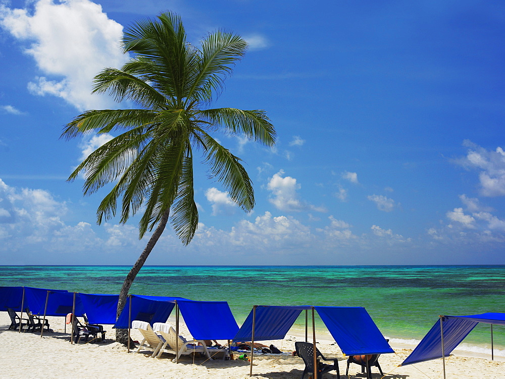 Tents on the beach, Spratt Bight Beach, San Andres, Providencia y Santa Catalina, San Andres y Providencia Department, Colombia