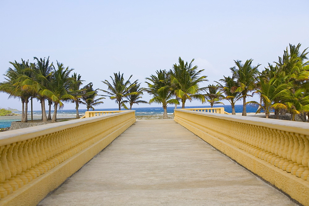 Bridge leading towards the beach, Dixon Cove, Roatan, Bay Islands, Honduras