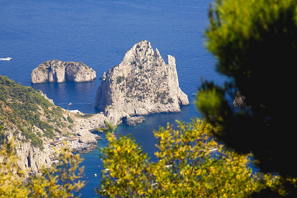 High angle view of rock formations in the sea, Faraglioni Rocks, Capri, Campania, Italy