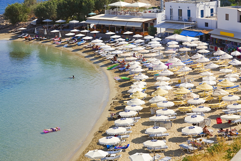 High angle view of a beach, Lindos, Rhodes, Dodecanese Islands, Greece