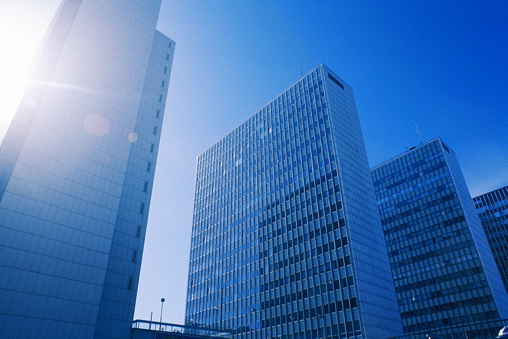 Low angle view of skyscrapers, Stockholm, Sweden