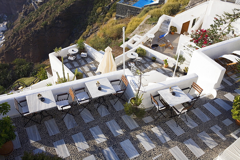 High angle view of a restaurant on a mountain, Greece