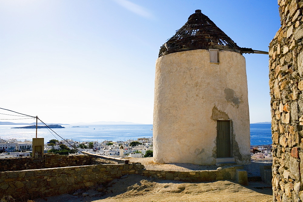 Old ruins of a traditional windmill, Mykonos, Cyclades Islands, Greece