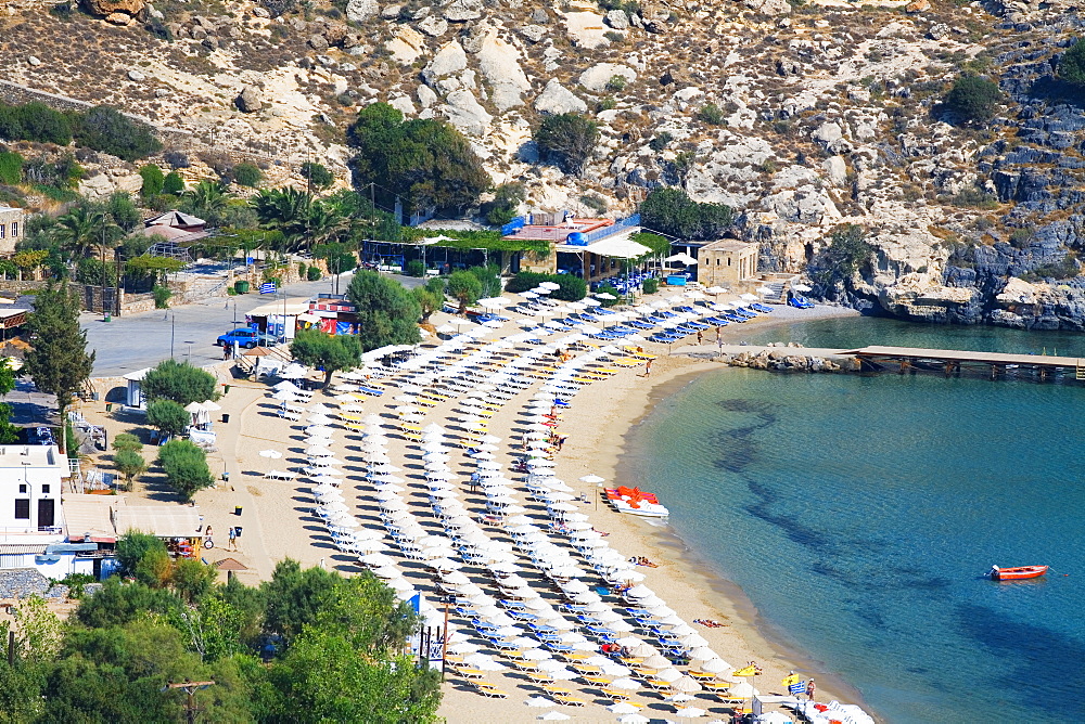 High angle view of a beach, Lindos, Rhodes, Dodecanese Islands, Greece