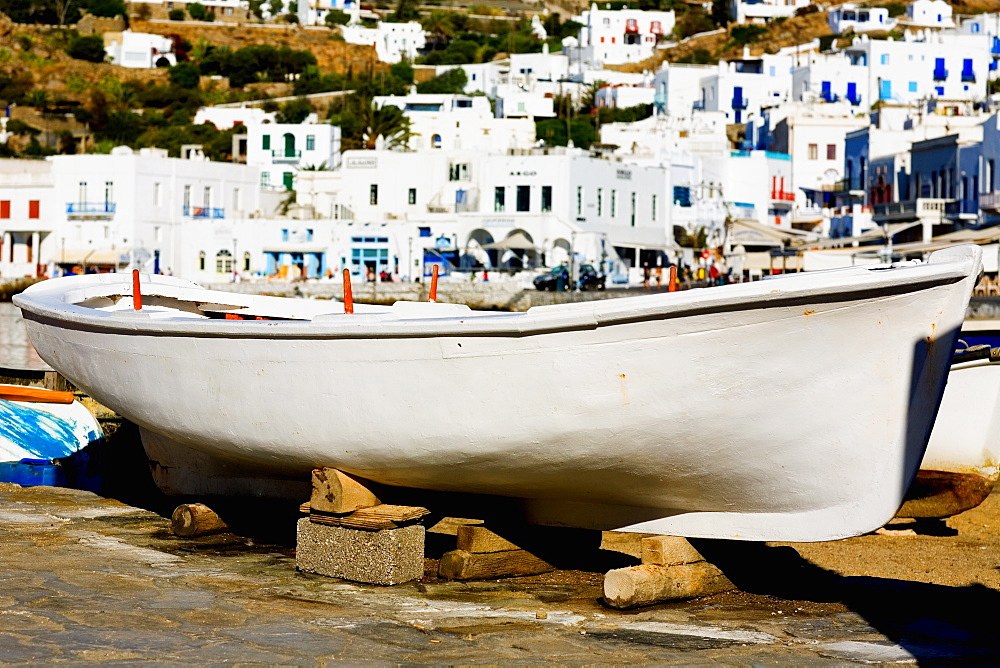 Boat at the dock, Mykonos, Cyclades Islands, Greece