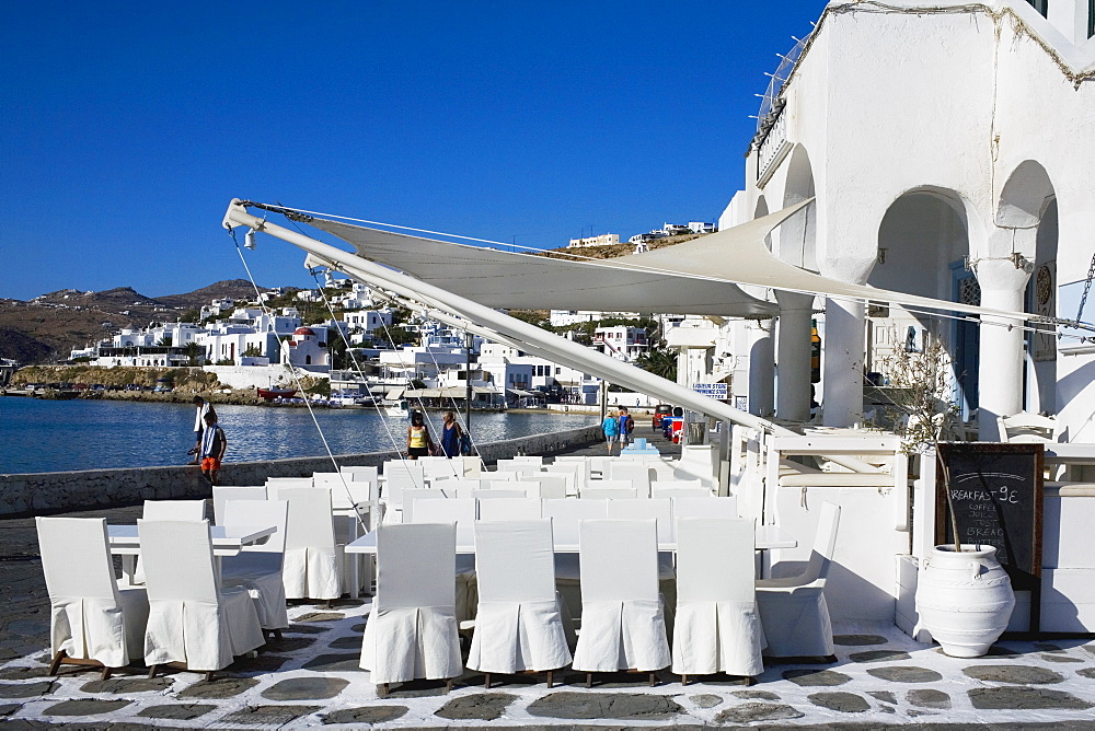 Restaurant on the coast, Mykonos, Cyclades Islands, Greece