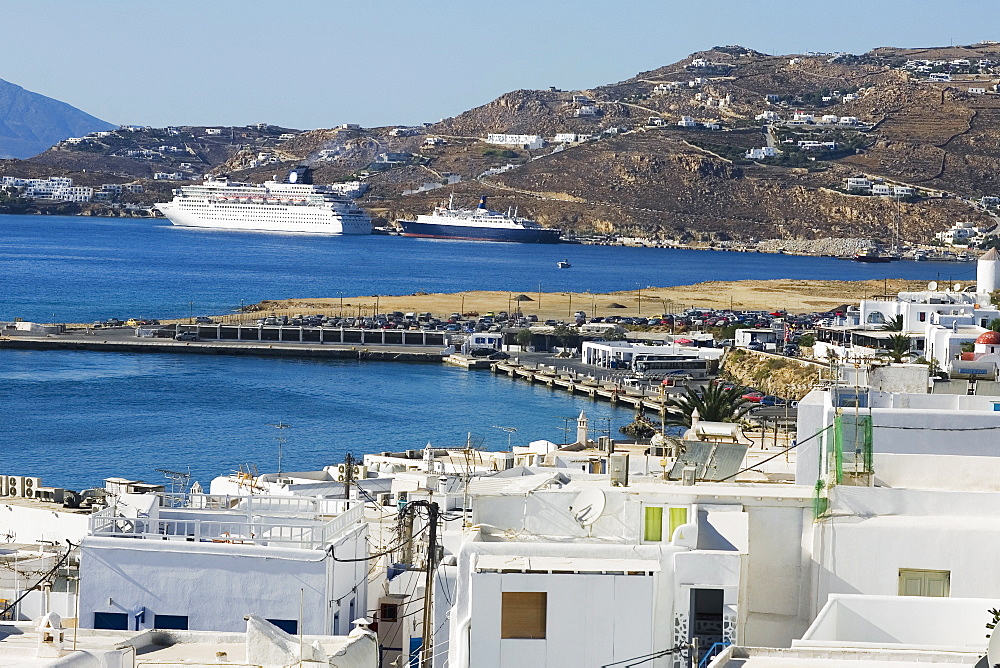Buildings on the coast, Mykonos, Cyclades Islands, Greece